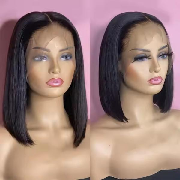 180% density Vietnamese Bob Wig 100% human hair glueless wig Straight 14inch Transparent 13x4 inch lace frontal wig