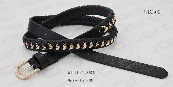 2cm Width Gold Metal Chain Belt , PU Womens Woven Belt With Gold Buckle