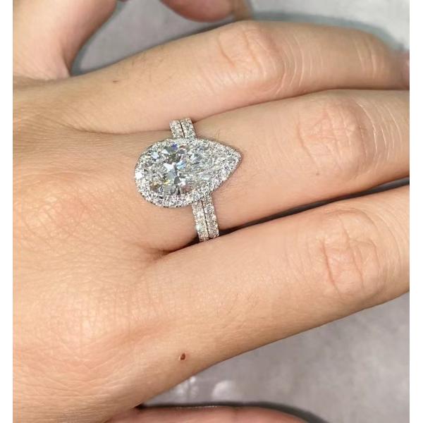 Double bandes Poire Anneau de diamant Fiançailles Laboratoire de mariage Anneaux de diamant cultivés