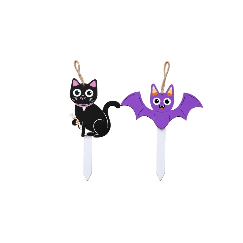 Custom Black Cat and Purple Bat Yard Stake Set with OEM/ODM Customization Mature Craftsmanship for Seasonal Retail
