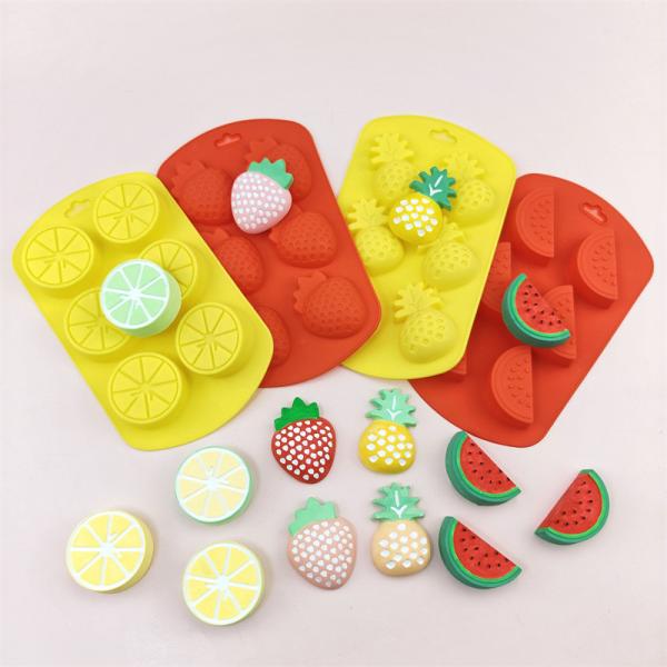 4 Pack Fruit Shaped Silicone Mold Pineapple Lemon Watermelon Strawberry Chocolate Candy Baking Mould 3D Summer Fruit Ice Mold For DIY Jelly Fondant Soap Gummy Cake Cupcake Topper Decoration