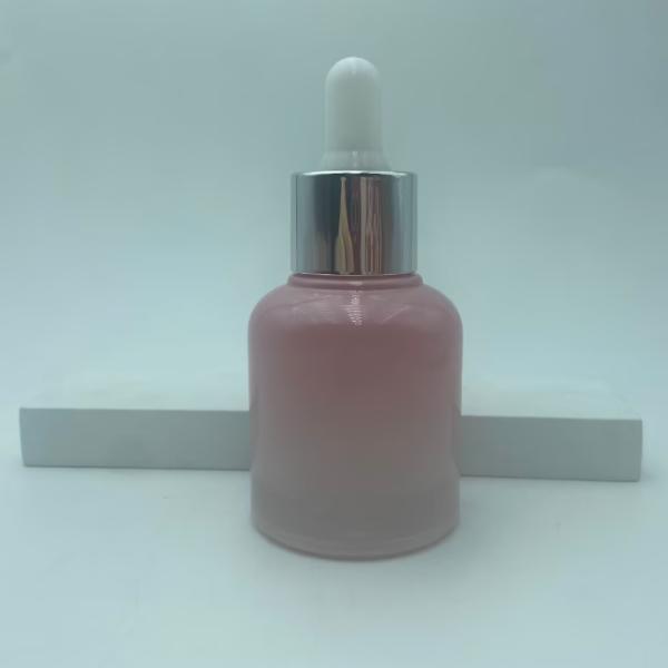 2025 Recyclable Pink Glass Bottle for Oil Dropper Bottles with Silver Collar Luxury Wholesale 30ml