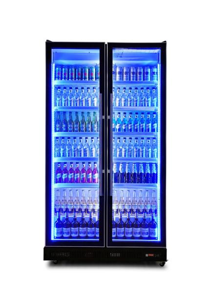 Fã que refrigera o vertical Tricolor da luz do diodo emissor de luz do refrigerador comercial da bebida para brilhar o refrigerador preto da bebida