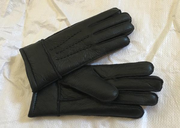 Windproof Men'S Shearling Sheepskin Gloves , Thick Fur Lined Leather Gloves Mittens 