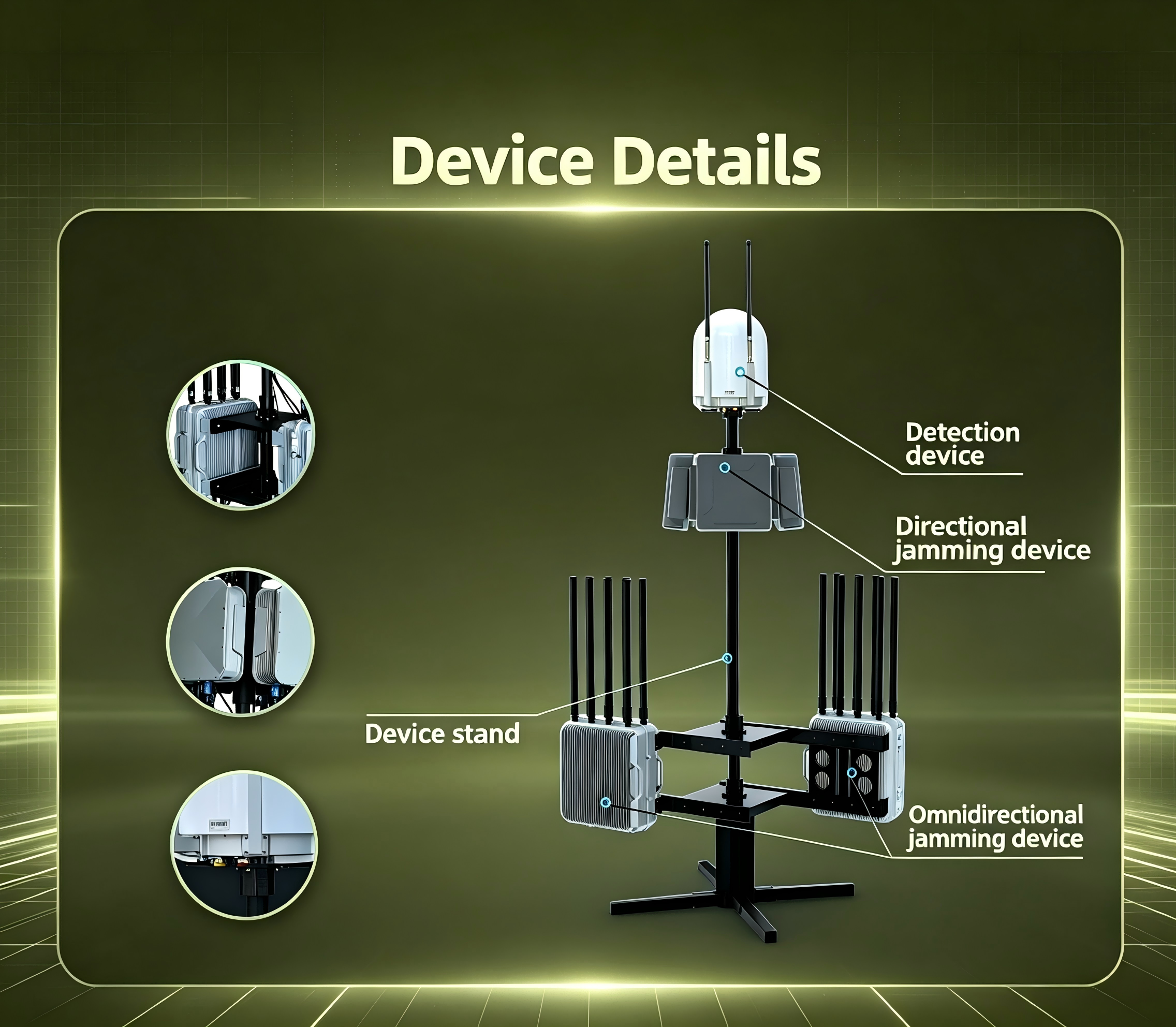 70MHz-6GHz RF Detection Omnidirectional Jamming GNSS Spoofing Counter UAS Intergarted System
