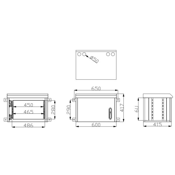 6U шкаф установленный стеной 600×415×417 IP55 19 дюймов на открытом воздухе погодостойкий