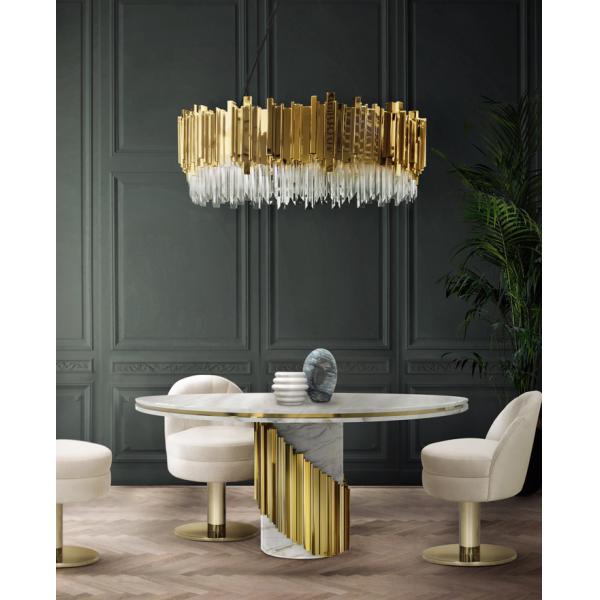 Modern Round Brass Stainless Steel Base Marble Top Dining Table