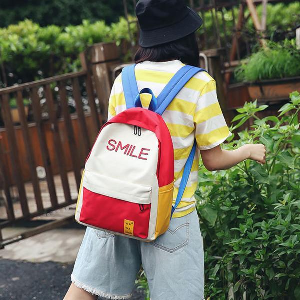 Large capacity men and women street shot stitching color backpacks fashion casual joker high school students bag tide