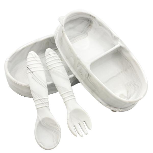 100% Food Grade Silicone Baby Cutlery 2 In 1 Bento Lunch Box With Spoon And Fork