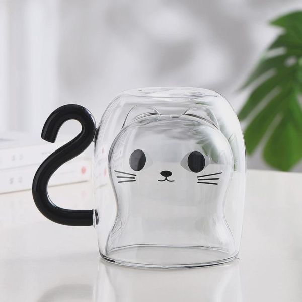 Custom Capacity Double Wall Glass Mug Heat Resistant Dishwasher Safe Coffee Glasses