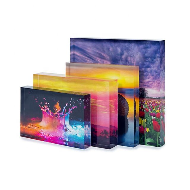 UV Printing Solid Acrylic Block With Fine Polished Edges Acrylic Logo Block