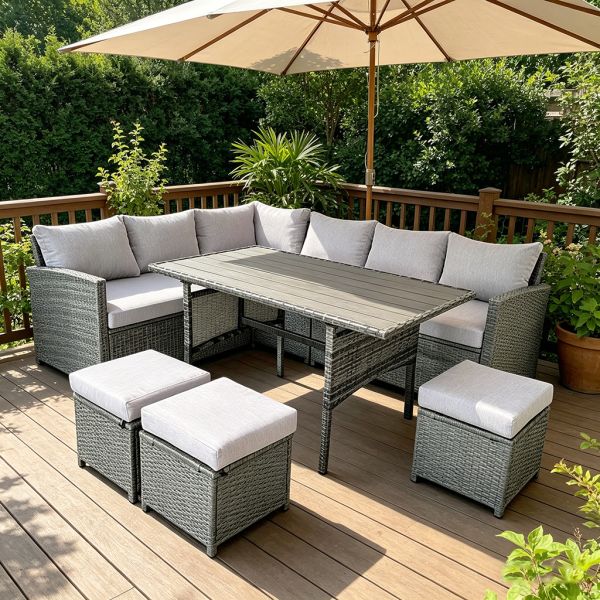 New Design Outdoor Patio Furniture Leisure Dining Table and Chairs 2026 Factory Hot Sale Style PE Rattan Outdoor Sofa Sets