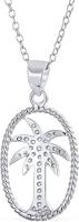 Nautical Pave Cubic Zirconia CZ Tropical Beach Vacation Palm Tree Necklace Pendant Anklet For Women Yellow 14K Gold Plat