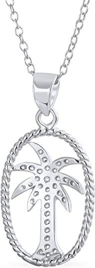 Nautical Pave Cubic Zirconia CZ Tropical Beach Vacation Palm Tree Necklace Pendant Anklet For Women Yellow 14K Gold Plat