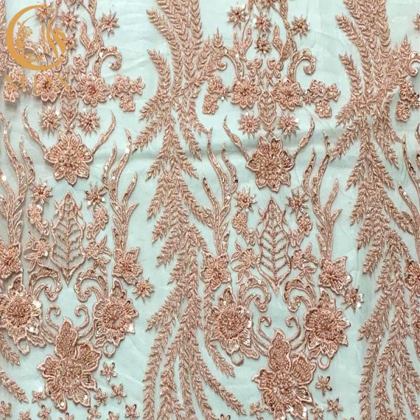 Graceful Design 15 Yards African Beaded Lace Fabric For Dress Decoration