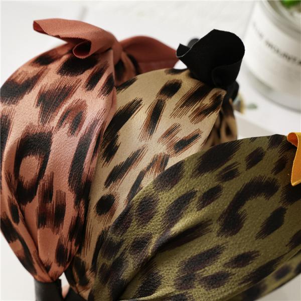 GLH009 Leopard-print rabbit ears knotting wide band girls fabric headbands outerwear hair clip headband accessories