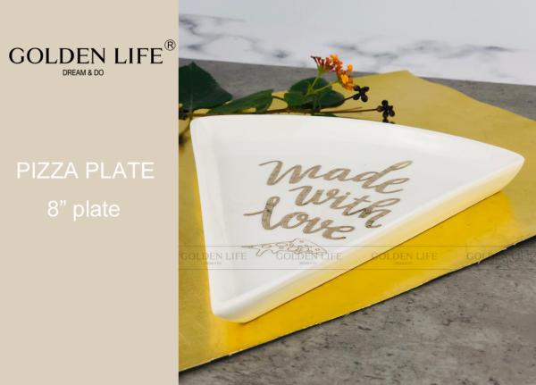 Personalized Ceramic Plate Bowl , Triangle Pizza Serving Plate Gold Pattern For Appetizer