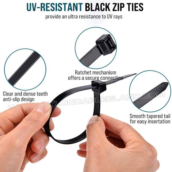 Nylon (PA) 12 UV-Resistant Cable Zip Tie 300mm x 4.8 (Ø 3-80mm), Excellent Salt & Chemical Resistance, for Solar Photovoltaic Industry