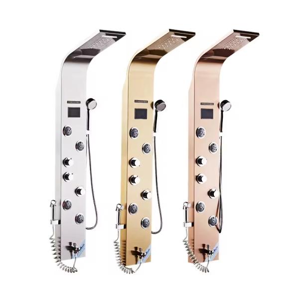 Multifunctional Spa Stainless Steel Bathroom Shower Wall Panel Gold LED Shower Panels