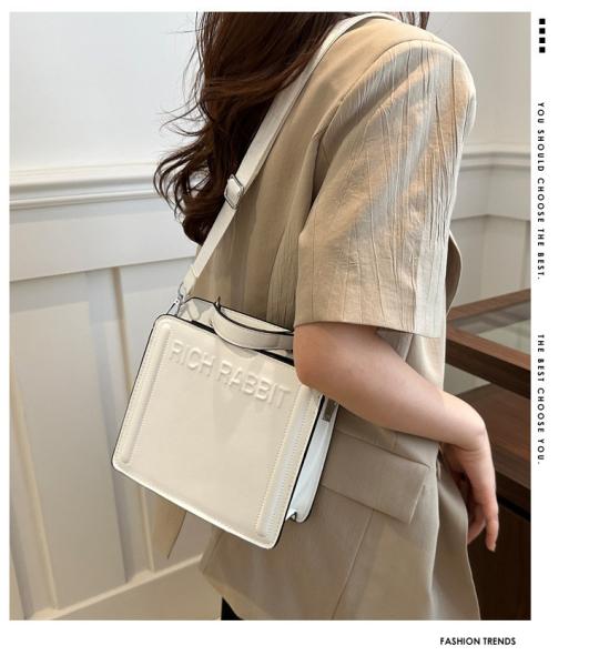 SIMPLE FASHION LETTER BAG WOMEN'S NEW INS COMMUTER HANDBAG SMALL SQUARE BAG SENIOR TEXTURE WIDE SHOULDER STRAP CROSSBODY