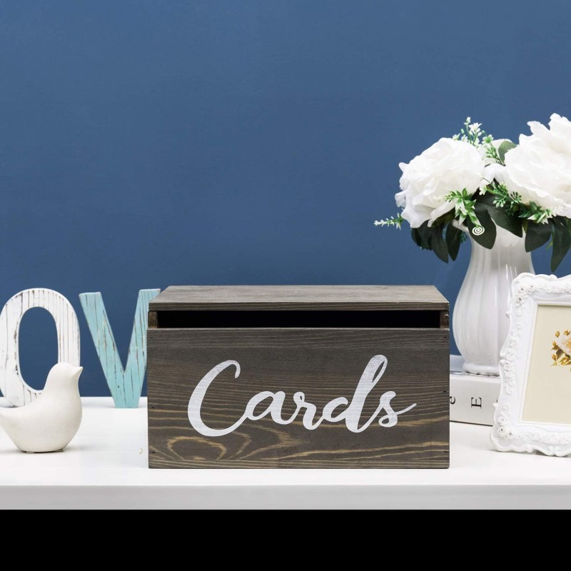 Vintage Rectangle Wood Wall Hanging Storage Box Country Style Wedding Card and Clamshell Gift Box