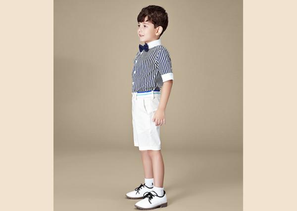 Striped Short Sleeve Bow Tie Kids' Clothes British Student Baby Shirt Shorts Set
