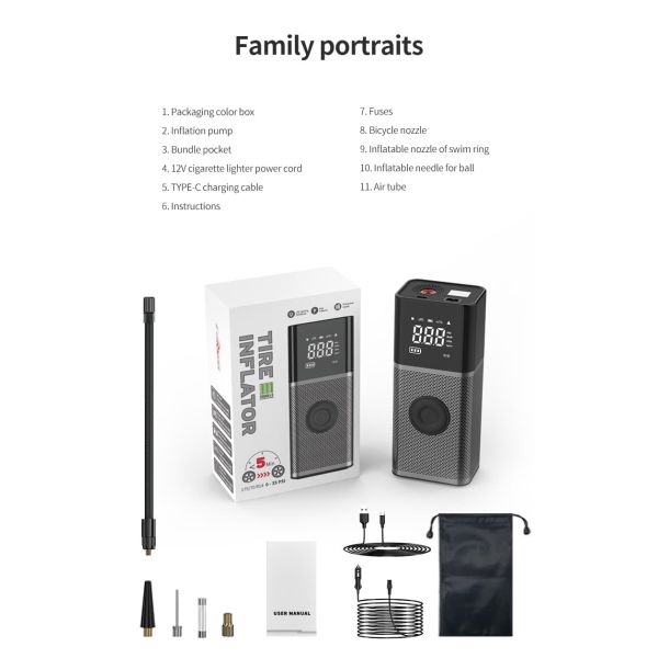 Portable Electric Car Tire Inflator With Auto Shut off Digital Pressure Readout