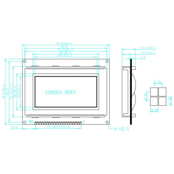 Динамический 12864 модуль дисплея матрицы точек STN FSTN цифробуквенный LCD