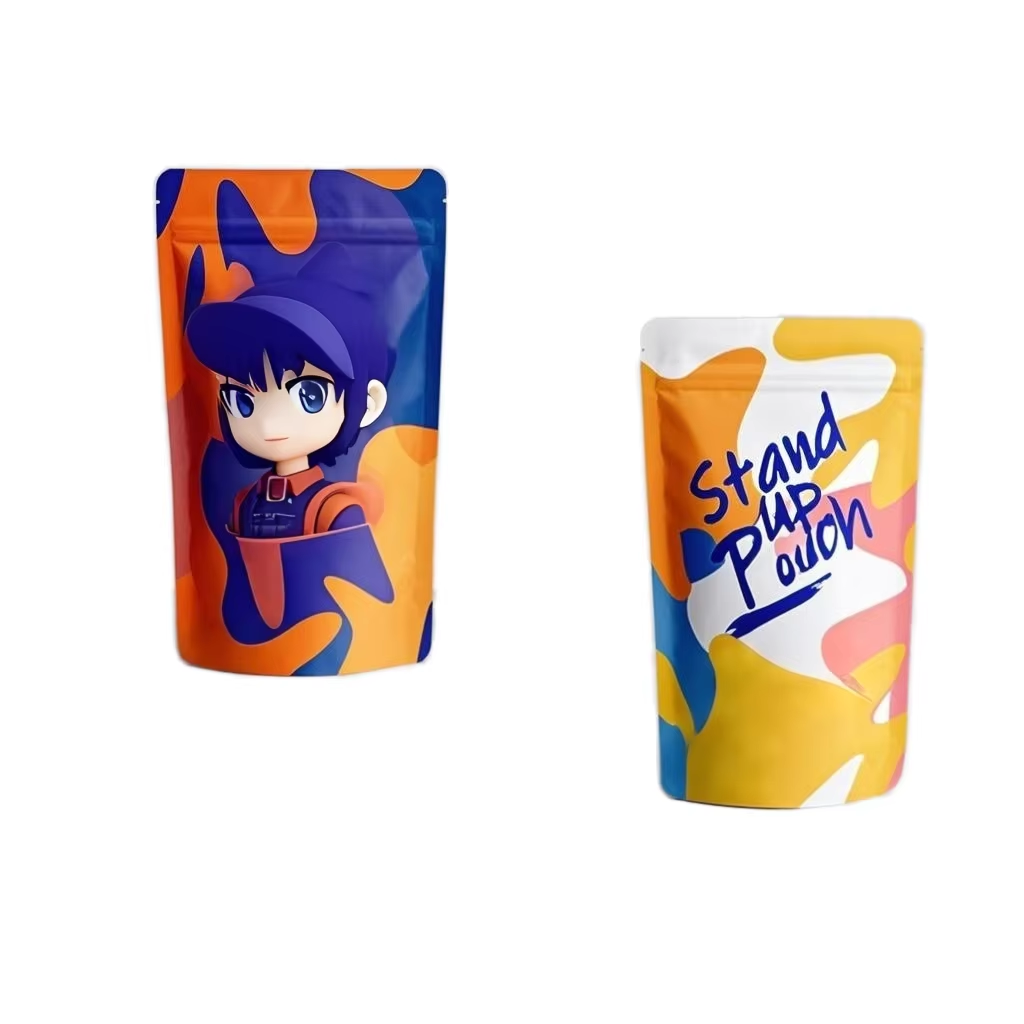 Custom Printed Matte Waterproof Stand Pouch Resealable Zipper Food Grade High for Plastic Bags for Snack Confectionery