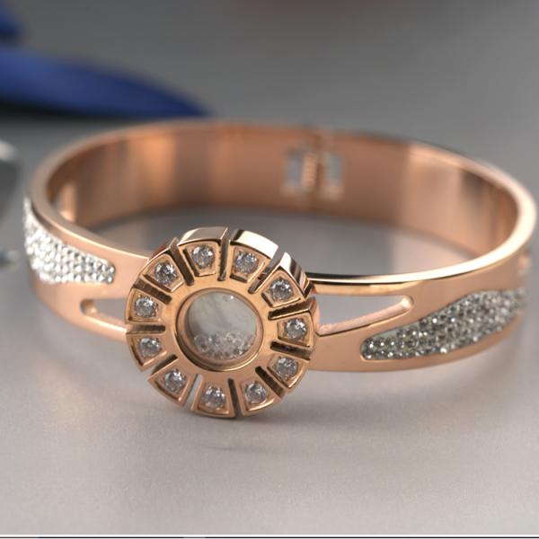 18K Gold Diamond CZ Inlay Luxury Brand Fine Jewelry Crystal Bracelet For Women Gift Stainless Steel Bracelet Bangle