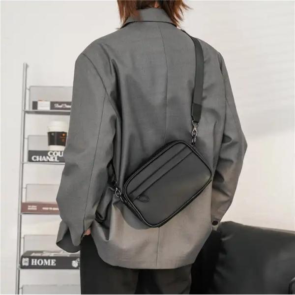 Black Microfiber Cell Phone Cross-body Pouch Male Side Sling Cross Bag Men Leather Messenger Bag For Men