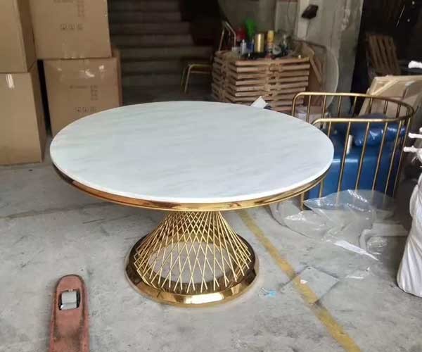 Tableaux ronds en verre de mariage d'événement de cercle d'hôtel et cadre d'acier inoxydable de chaises