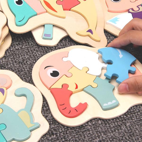 Macaron 3D Wooden Block Puzzle Toys Wooden Animal Blocks