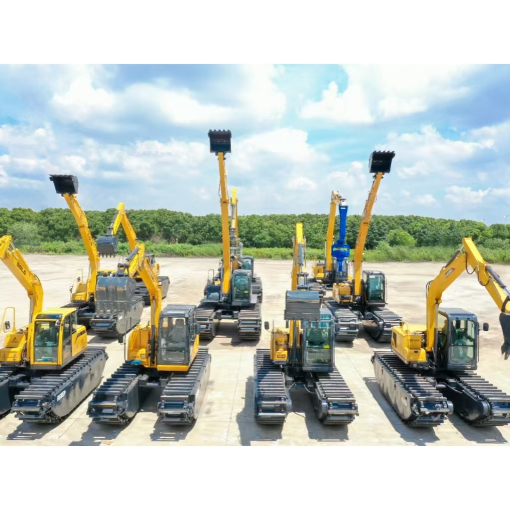 XCMG Amphibious Excavator XE215SLL With 17M Long Reach Boom Isuzu Engine Euro 2 with undercarriage pontoon With side pontoon & 4 hydraulic positioning piles & 2 side propellers