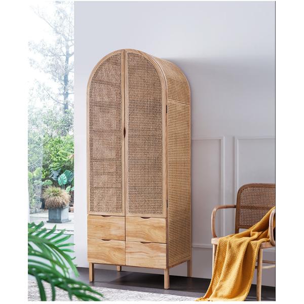 Wooden Wardrobe Closet Modern Rattan Clothes Storage Cabinet 2 Door Solid Wood 75*58*201cm