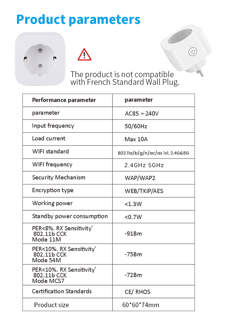 EU Smart Plug: Dual‑Band WiFi, Voice/App Control, Timer, 10A, 85‑240V