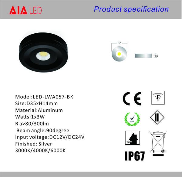 1x3W IP65 surface mounted outdoor COB LED down light led cabinet light,led showcase light