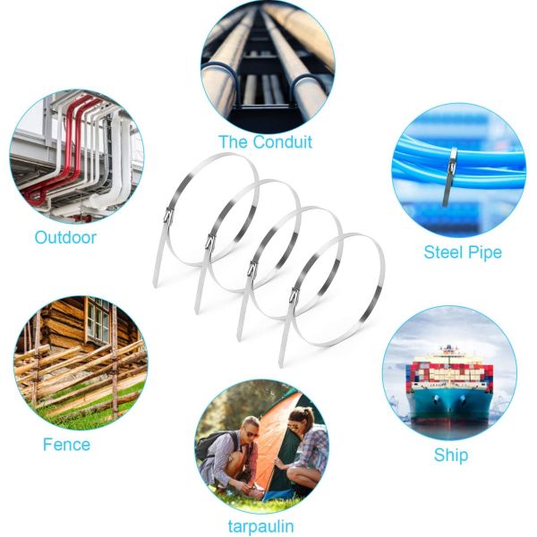 4.6mm Width Steel Cable Ties 300mm Length SS Zip Ties Abrasion Resistant