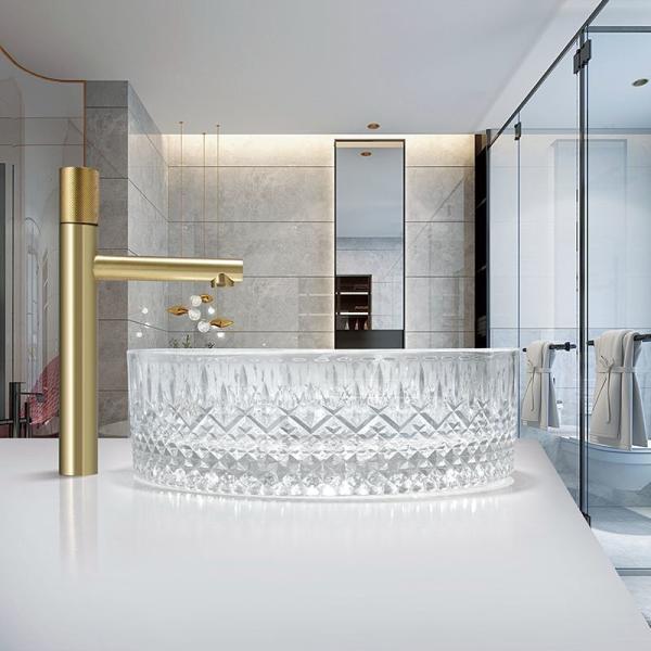Transparent Crystal Glass Vessel Basins Ice Prism Countertop Sinks