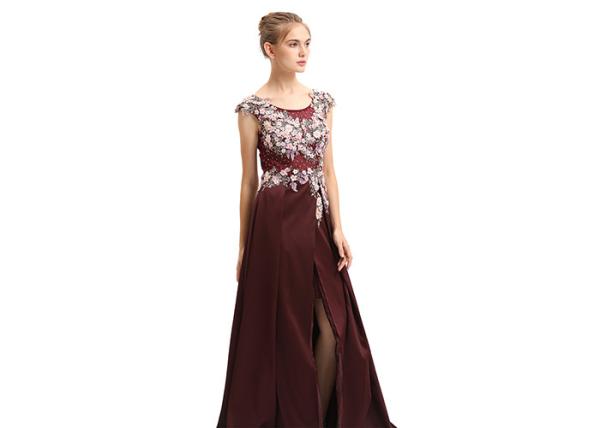 Purplish Red Wedding Bridesmaid Dresses , Beauty Flower Maxi Prom Dresses