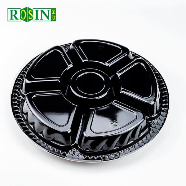 Round Disposable Fruit Packaging Box 6 Cavity Black Based With Anti Fog Clear Lid