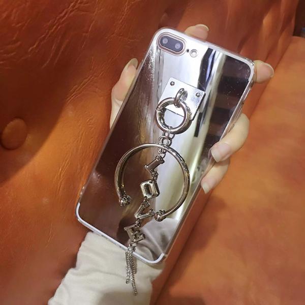 Gold Mirror Metal Buckle Love Word Pendant Strap Cell Phone Case For iPhone 7 6s Plus