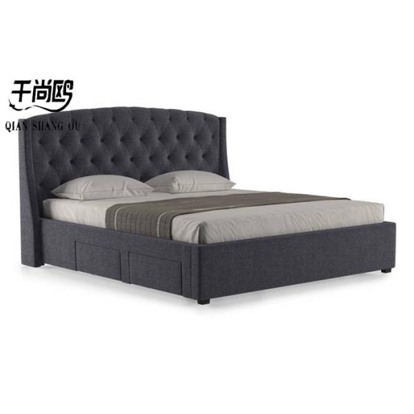Apartment Fabric Upholstered Beds / Luxury Bed Frame With Storage