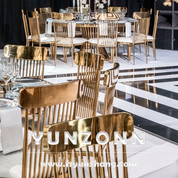 Modern High Back Restaurant Dining Chair with Gold Stainless Steel Frame Rococo Style Hotel Chair