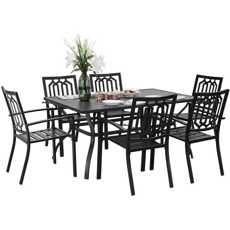 Outdoor Dining Set with Stackable Chair AJUNION Metal Space Restaurant Furniture