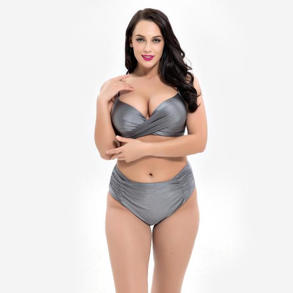2019 New Plus Size Two piece Swimsuit solid color Swimsuit Women Push up 1929