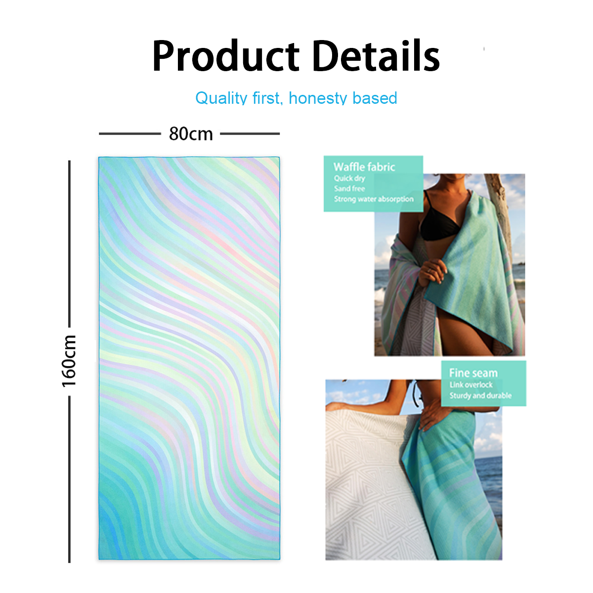 Recyle Large Customized Sand Proof Sublimation Digital Print RPET Microfiber Beach Towel