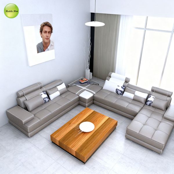 Minimalist Gray Leather Modular Sofa: Geometric Lines, Premium Build – Modern Art Hub Transform