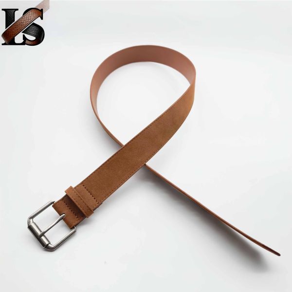 Custom Designer Suede Brown Leather Belt Pin Buckle belt edge stitching pu Material Belts