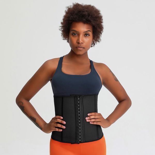 Perforated Latex Waist Trainer with Double Steel Bones / Hook / Eye Closure